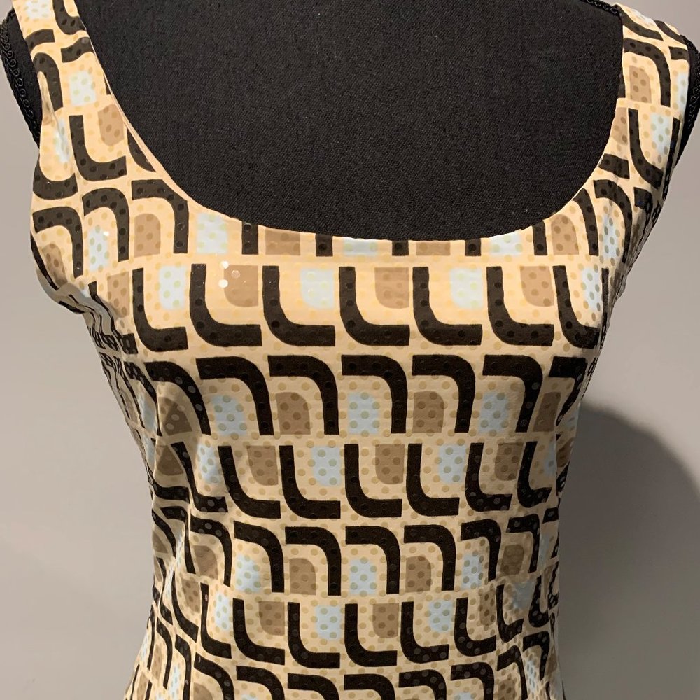 Barami ladies brown, taupe, cream & light blue sleeveless sequence top